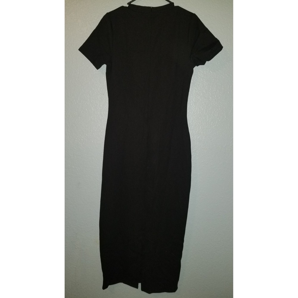 BOHME Dress Black Midi Bodycon Short Sleeve Size Womens Large Round Neck ELEGANT - Picture 3 of 7